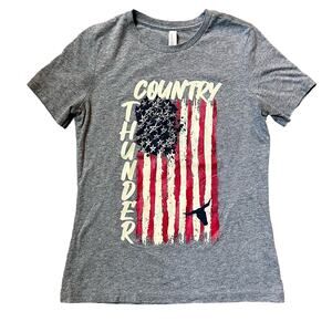 Country Thunder Music Festival Tour Women's SM American Flag Graphic T-shirt